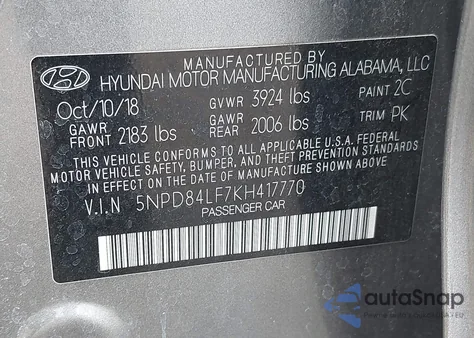 2019 Hyundai Elantra Sel из США, поврежденный, VIN 5NPD84LF7KH417770